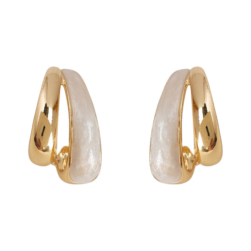 【025】Fashion Simple Personality Earrings Double Layer Geometric Ear Buckle Oil Drip Metal Texture Trendy Three Dimensional Jewelry
