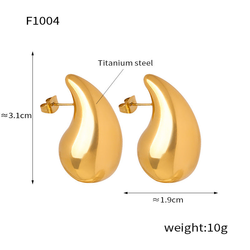 【049】Fashion high sense chubby water drop earrings personalized titanium steel plated 18K gold non-fading earrings stud earrings women