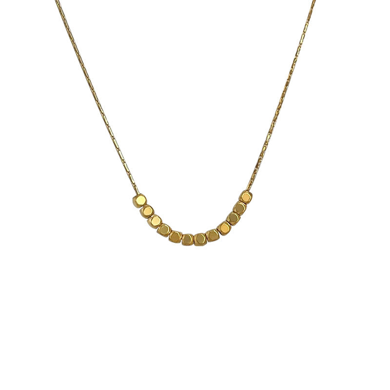 【022】Fashion commuter electroplating 14K simple high-end clavicle chain temperament versatile square bead necklace women's jewelry