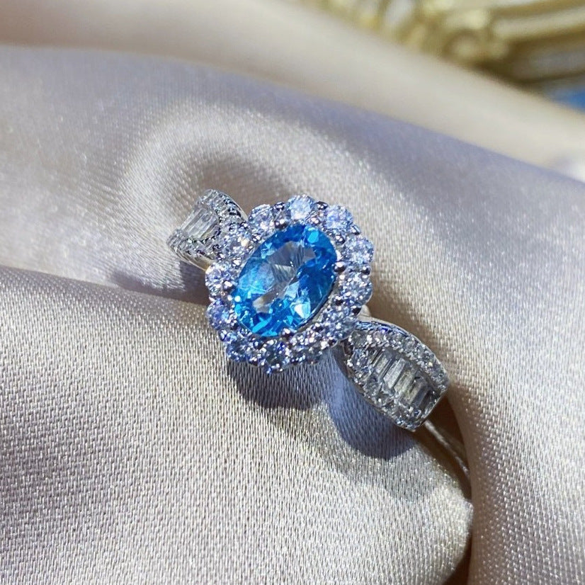 【002】Popular live broadcast hot-selling new product artificial sky blue topaz full diamond casualelegant open ring for women