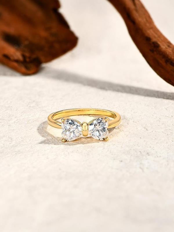 【034】Love Bow Ring Pair Ring Copper Gold Plated Zircon Fashion Exquisite Flash High Craftsmanship Crossborder Explosion