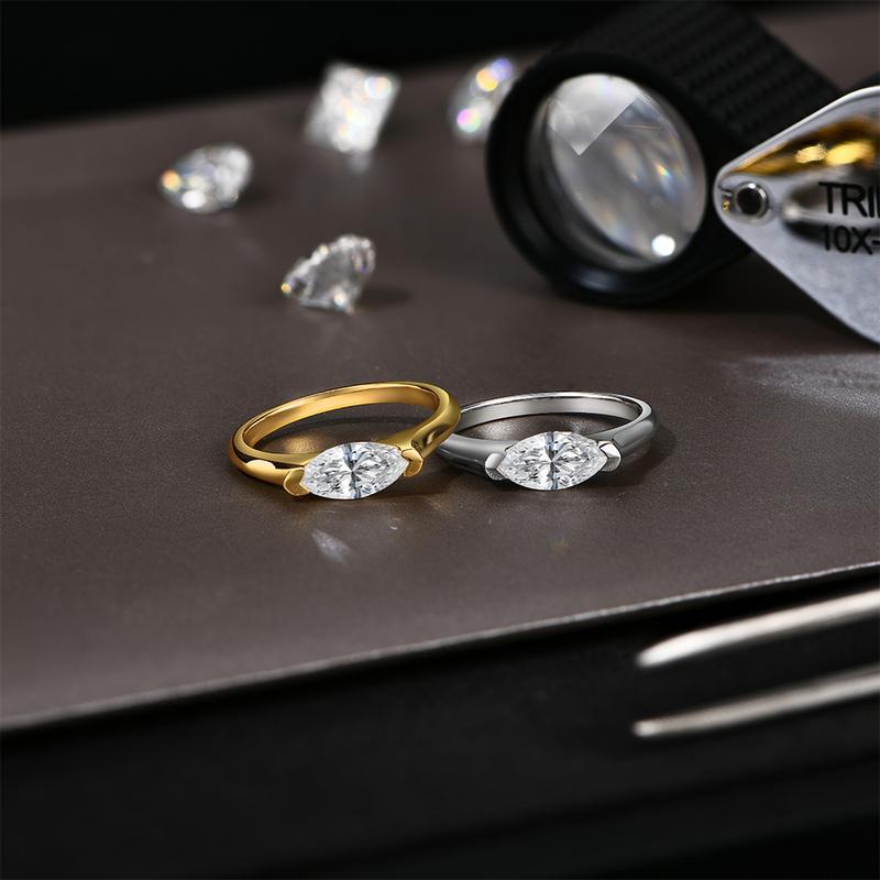 【037】Popular Marquise Cut Ring 5A Zircon Copper Plated Real Gold Pair Ring Hot in Europe and America for Couples