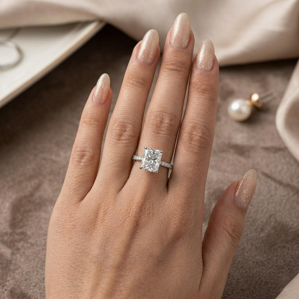 【038】Ice Flower Cut 10x8mm Plated Real Gold High Carbon Diamond Pair Ring Redeen Wedding Ring for Women