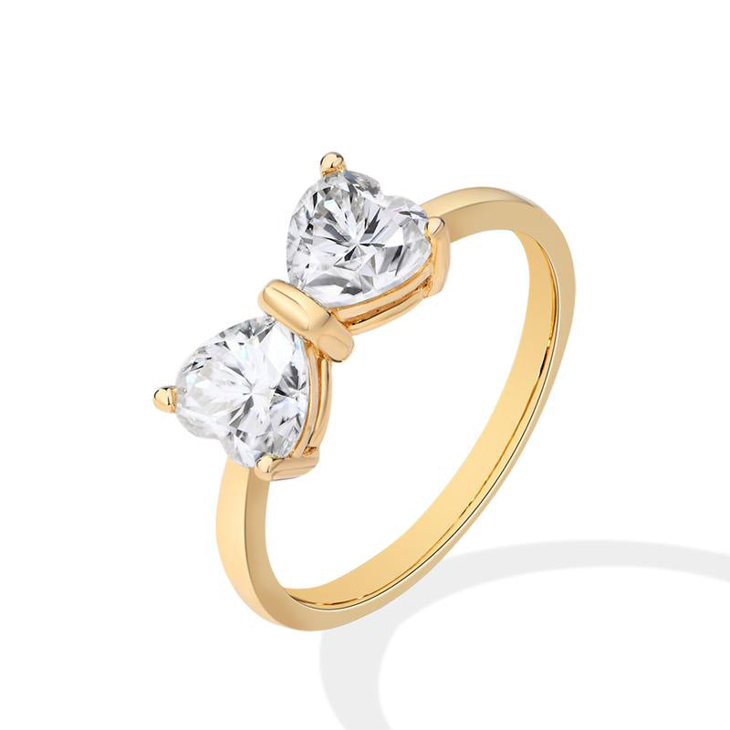 【034】Love Bow Ring Pair Ring Copper Gold Plated Zircon Fashion Exquisite Flash High Craftsmanship Crossborder Explosion
