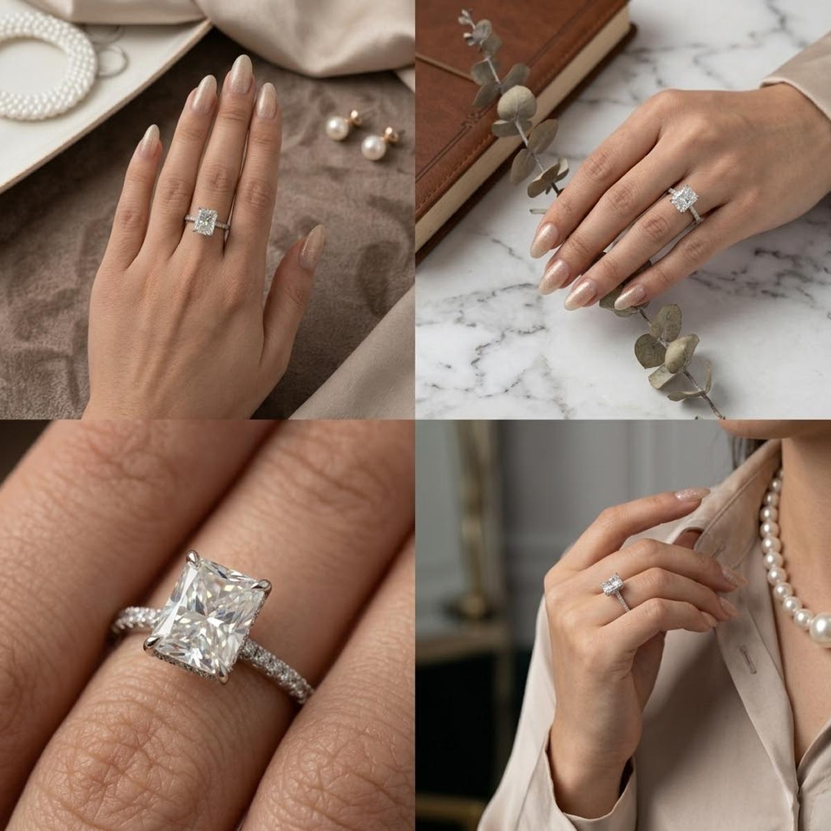 【038】Ice Flower Cut 10x8mm Plated Real Gold High Carbon Diamond Pair Ring Redeen Wedding Ring for Women