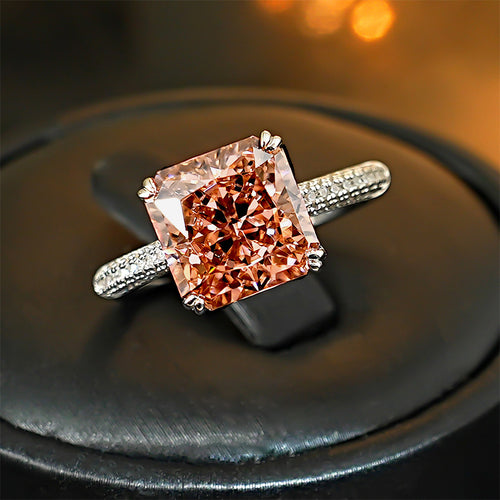 【010】Explosive Flash 4 Carat Ice Flower Cut Princess Square Diamond Opening Ring Morgan Color Papalacha Niche High Sense