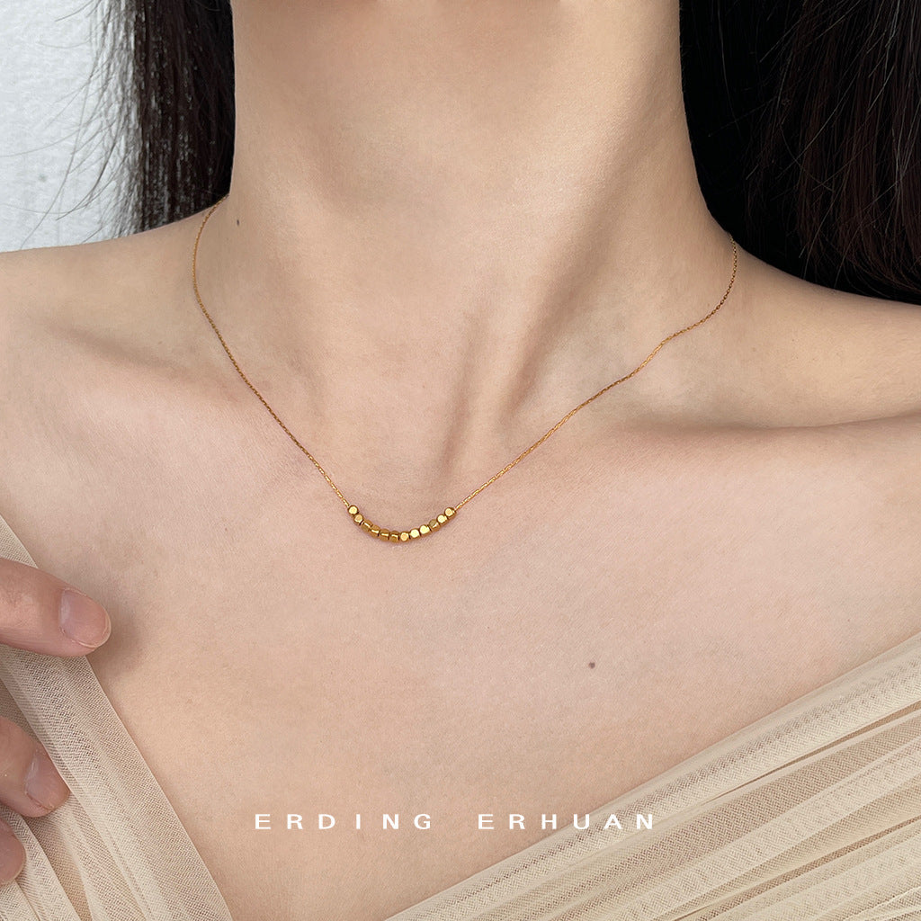 【022】Fashion commuter electroplating 14K simple high-end clavicle chain temperament versatile square bead necklace women's jewelry