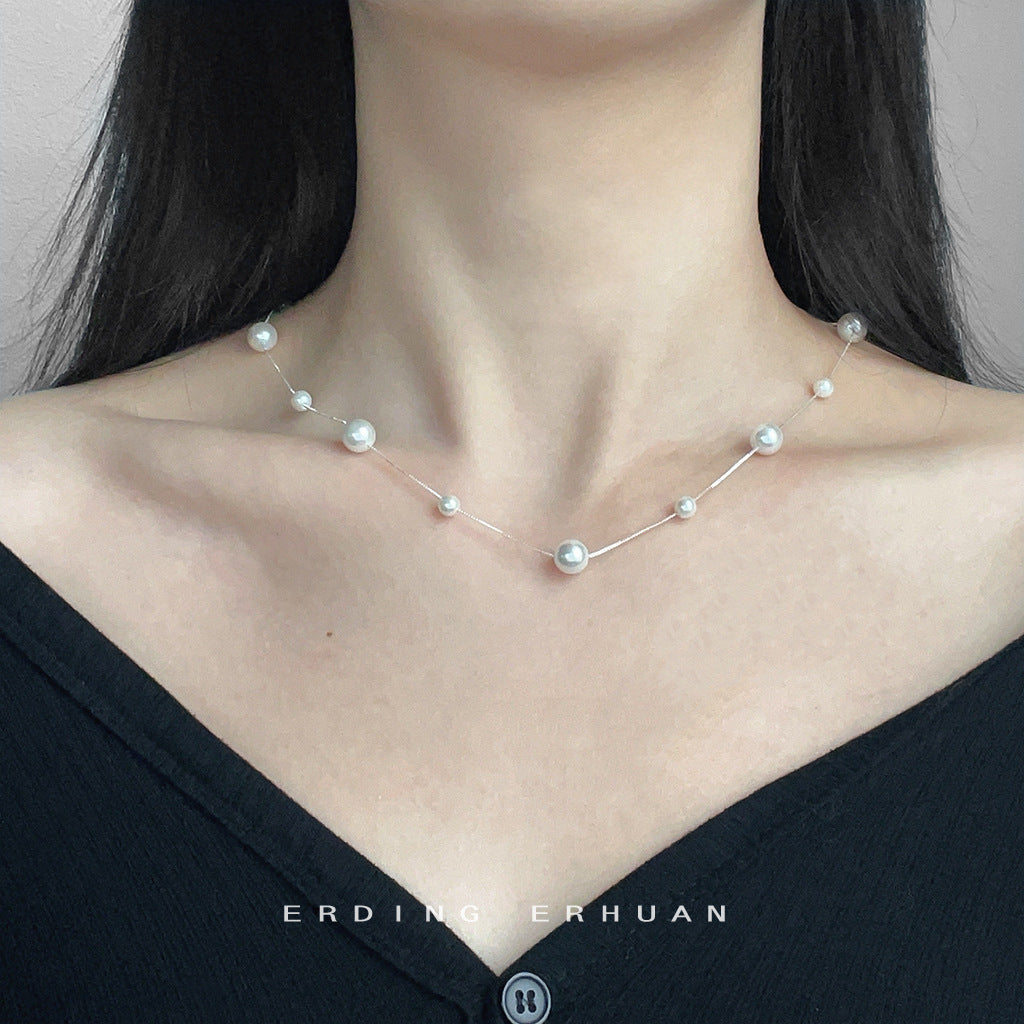 【019】Elegant Gypsy Star Pearl Necklace New High Sense Fashion Commuting Collarbone Chain for Women Explosive Pearl Quality Temperament