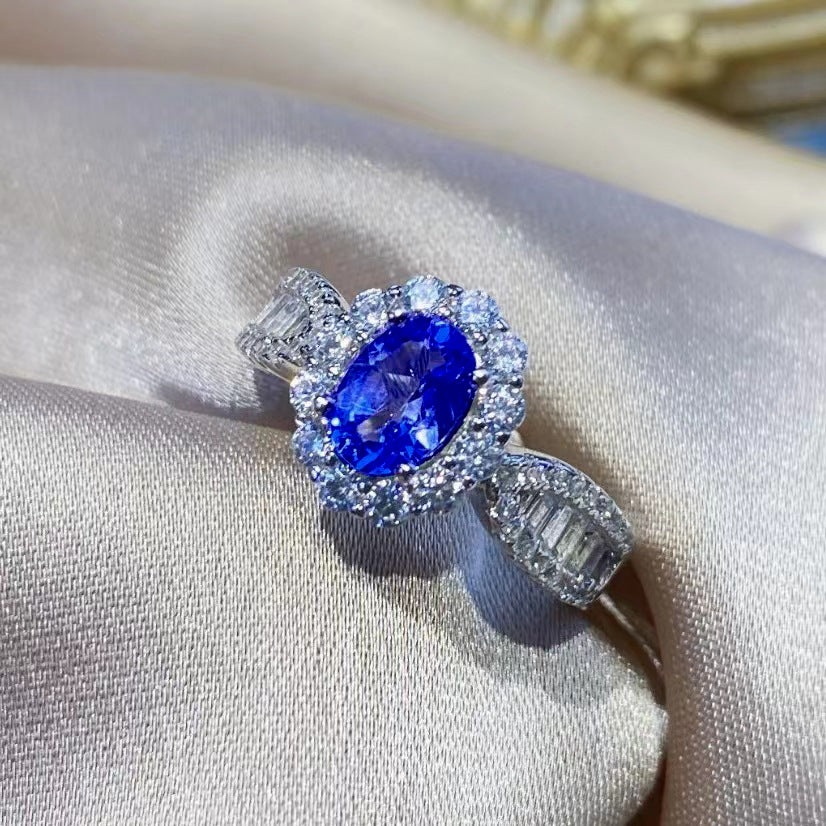 【002】Popular live broadcast hot-selling new product artificial sky blue topaz full diamond casualelegant open ring for women