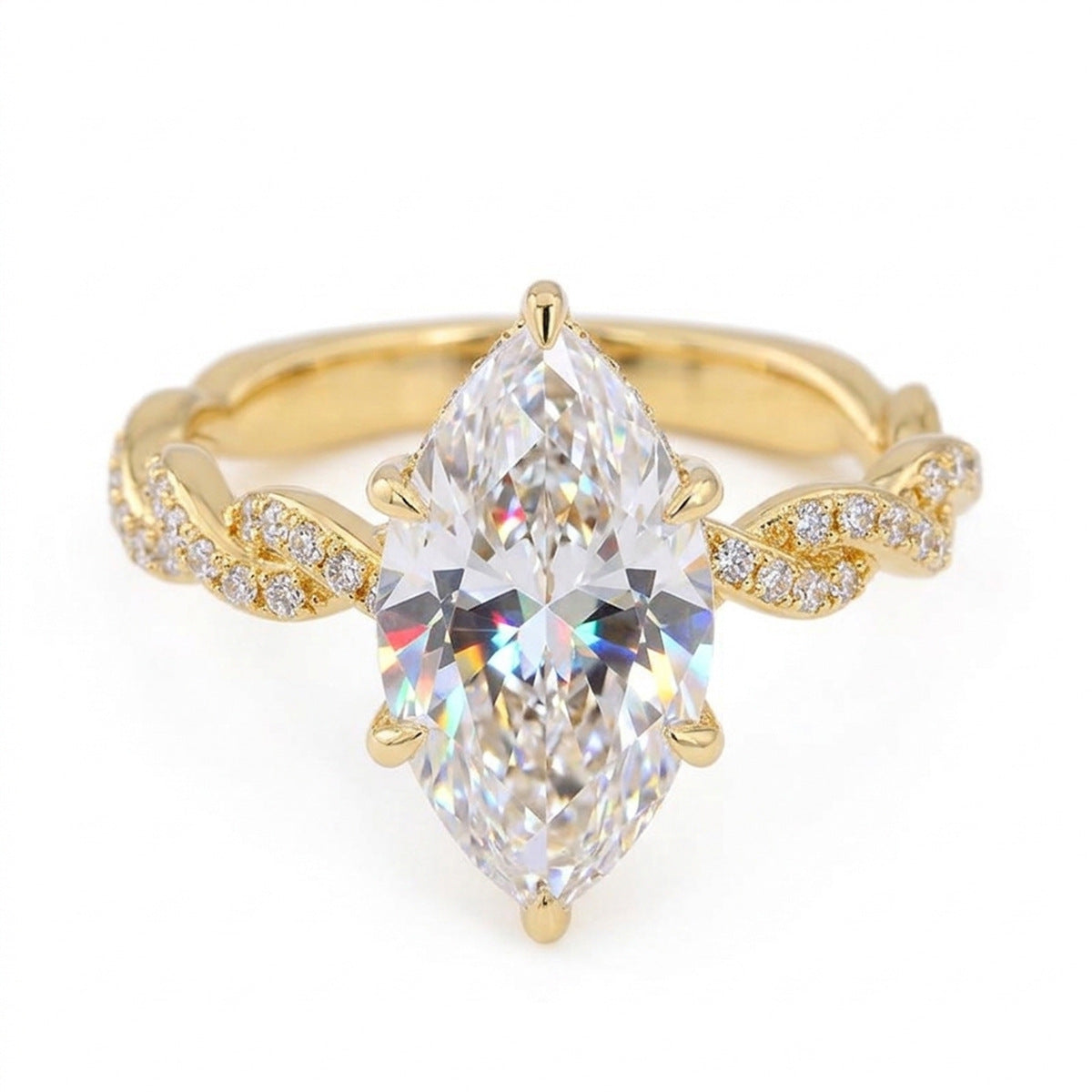 【030】Europe US Popular Horse Eye Stone Ring Plated Real Gold 5A Grade Zircon Eight Hearts Eight Arrows High Quality Pair Ring Hemp