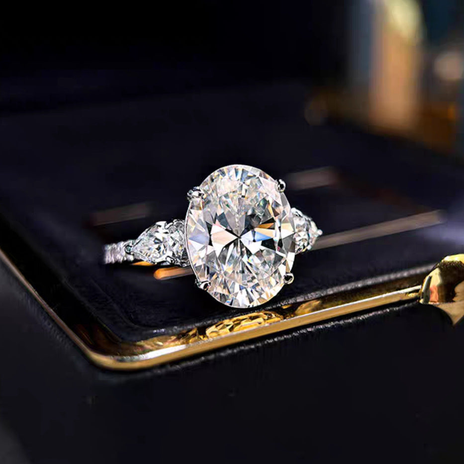 【006】Simulated mozzarella diamond pigeon eggs flash ring ice flower cut women fashion wedding proposal opening ring