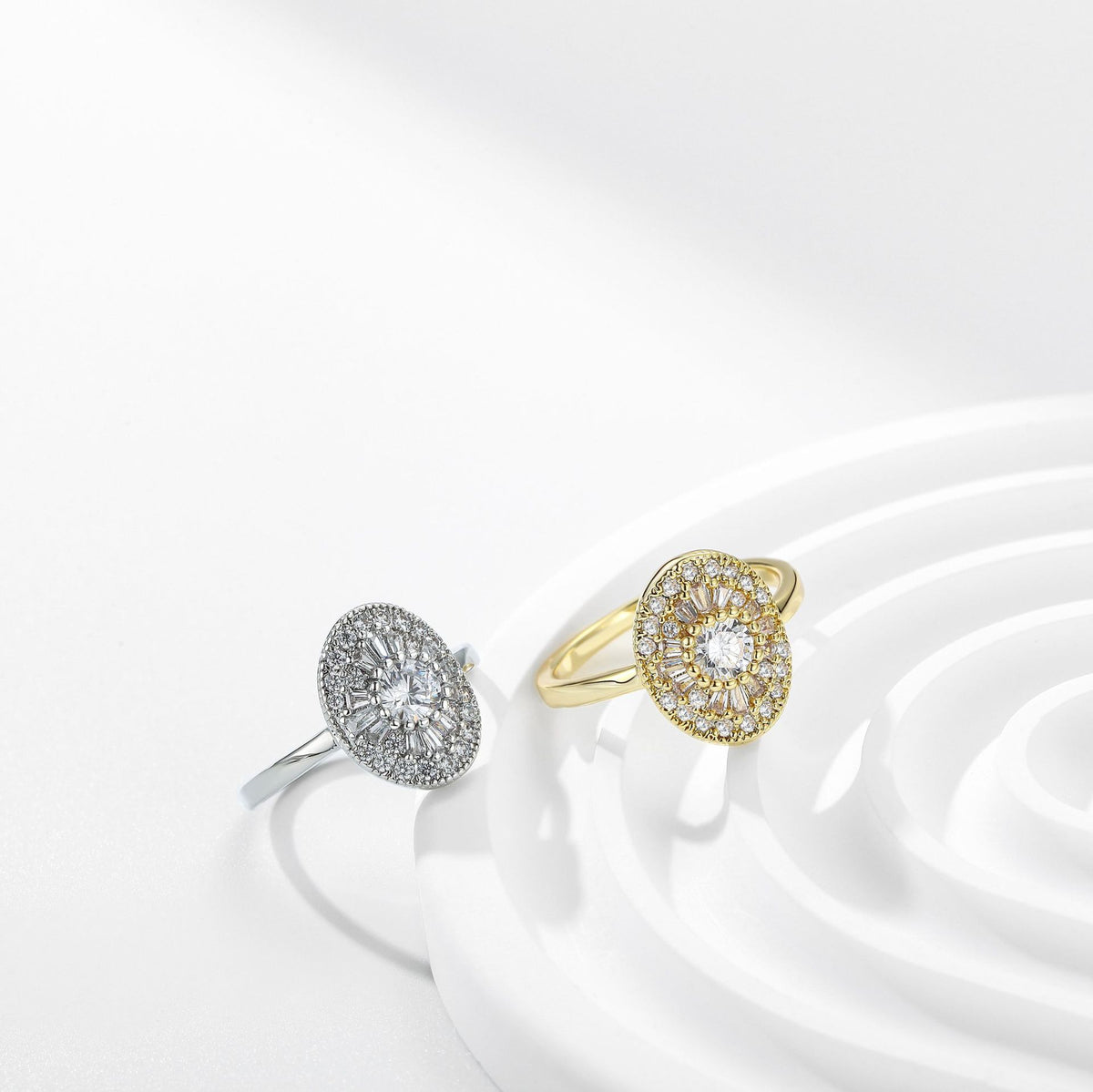 【035】Oval Zircon Copper Plating Ring European American Popular Niche High End Two Color Jewelry