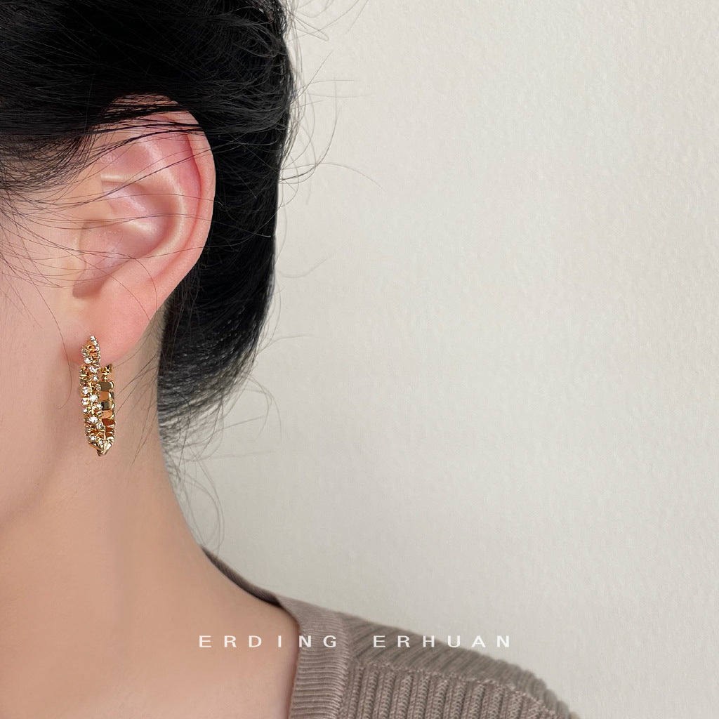 【024】Light Luxury Diamond Electroplated 14K Gold Round Geometric Earrings Simple Versatile Fashion Women Earrings Premium Jewelry