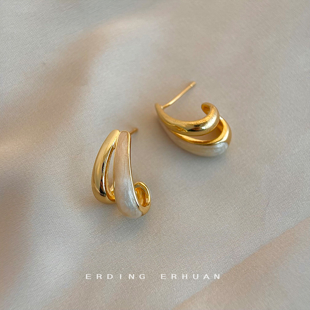 【025】Fashion Simple Personality Earrings Double Layer Geometric Ear Buckle Oil Drip Metal Texture Trendy Three Dimensional Jewelry
