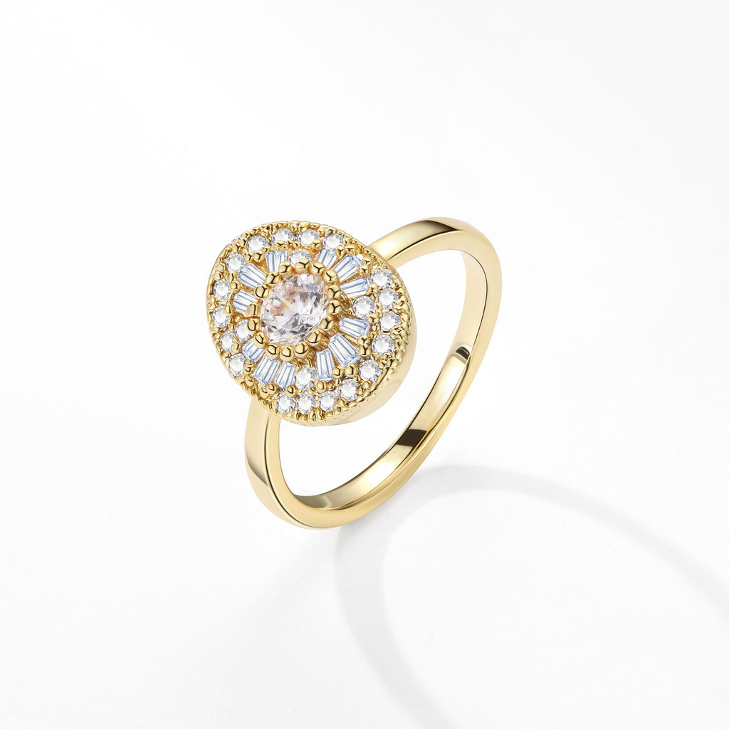 【035】Oval Zircon Copper Plating Ring European American Popular Niche High End Two Color Jewelry