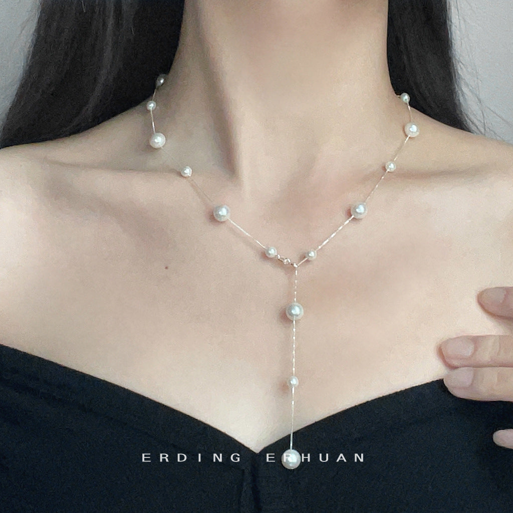【019】Elegant Gypsy Star Pearl Necklace New High Sense Fashion Commuting Collarbone Chain for Women Explosive Pearl Quality Temperament