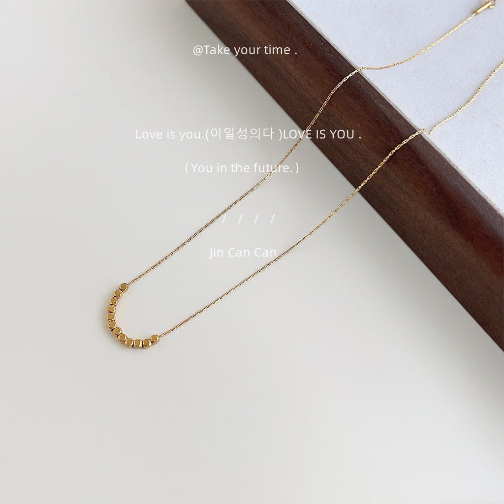 【022】Fashion commuter electroplating 14K simple high-end clavicle chain temperament versatile square bead necklace women's jewelry