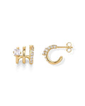 【032】One Hole Three Ring Stud Earrings Copper Plated Real Gold Thickened Flash Zircon Jewelry