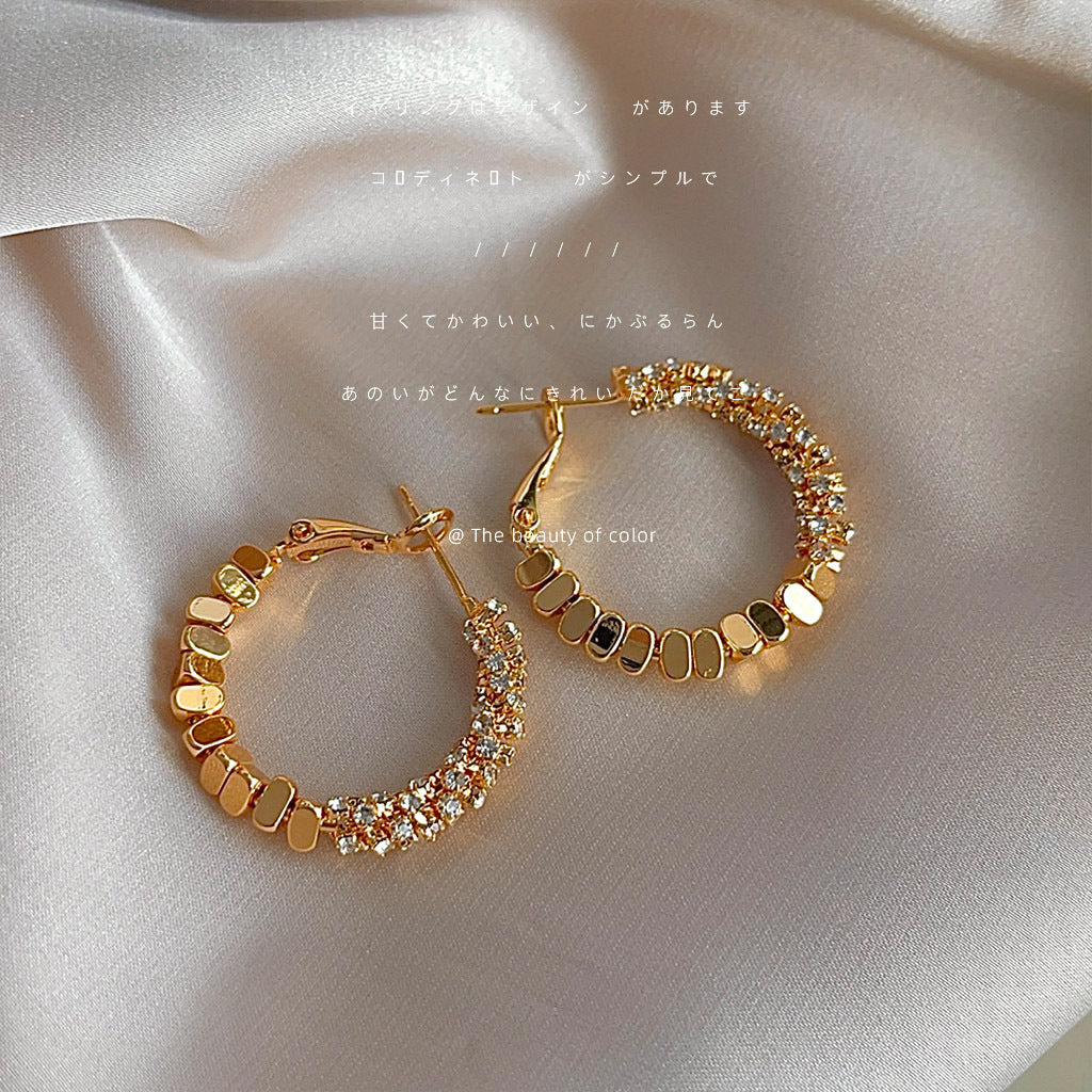 【024】Light Luxury Diamond Electroplated 14K Gold Round Geometric Earrings Simple Versatile Fashion Women Earrings Premium Jewelry