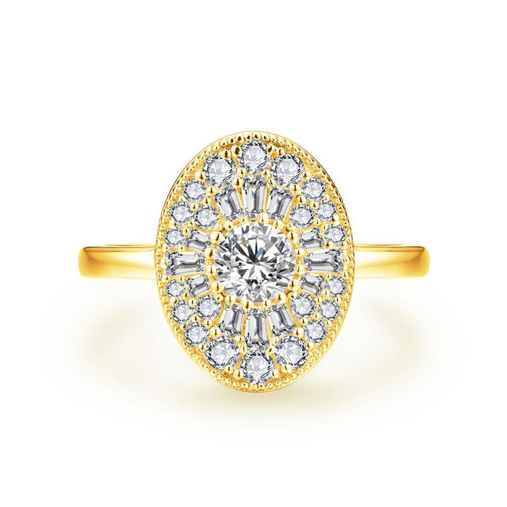 【035】Oval Zircon Copper Plating Ring European American Popular Niche High End Two Color Jewelry
