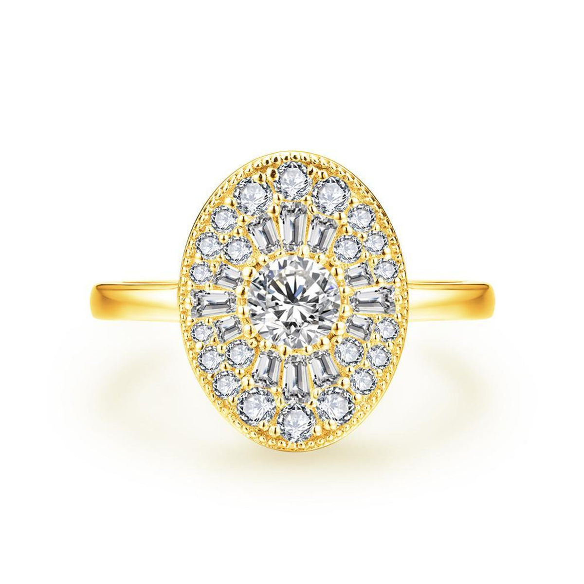【035】Oval Zircon Copper Plating Ring European American Popular Niche High End Two Color Jewelry