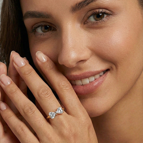 【034】Love Bow Ring Pair Ring Copper Gold Plated Zircon Fashion Exquisite Flash High Craftsmanship Crossborder Explosion