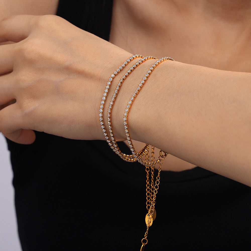 【048】Zircon inlaid bracelet women's titanium steel plated 18k real gold chic style fashion versatile hand jewelry