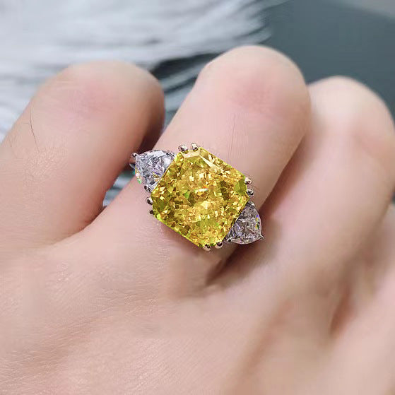 【005】Eight Hearts Eight Arrows Princess Square Pink Tourmaline Flash Diamond Color Separation Open Ring for Women Internet Celebrity Live Broadcast