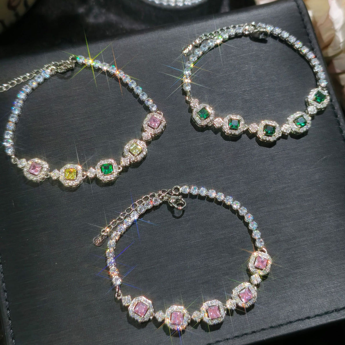 【003】High-end Internet celebrities live broadcast new products hot sale simulation color tourmaline princess square full diamond bracelet femininity fashion jewelry