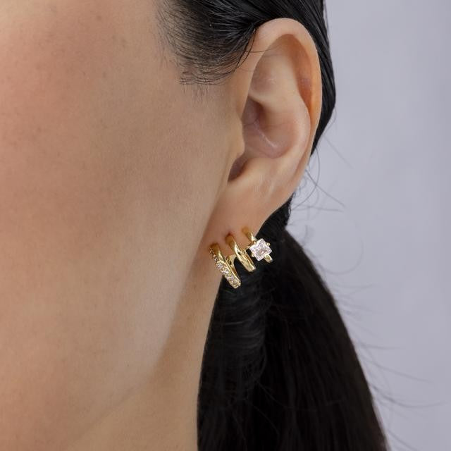 【032】One Hole Three Ring Stud Earrings Copper Plated Real Gold Thickened Flash Zircon Jewelry