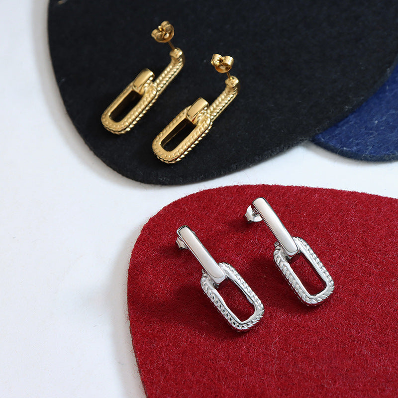 【046】Thai retro fashion versatile personality interlocking dot texture U-shaped earrings niche original jewelry design