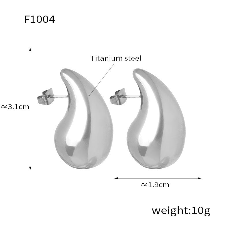 【049】Fashion high sense chubby water drop earrings personalized titanium steel plated 18K gold non-fading earrings stud earrings women