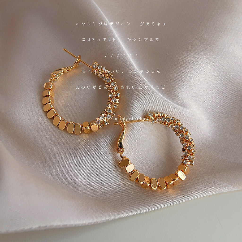 【024】Light Luxury Diamond Electroplated 14K Gold Round Geometric Earrings Simple Versatile Fashion Women Earrings Premium Jewelry