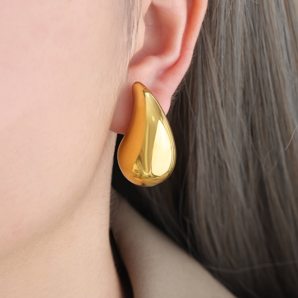 【049】Fashion high sense chubby water drop earrings personalized titanium steel plated 18K gold non-fading earrings stud earrings women