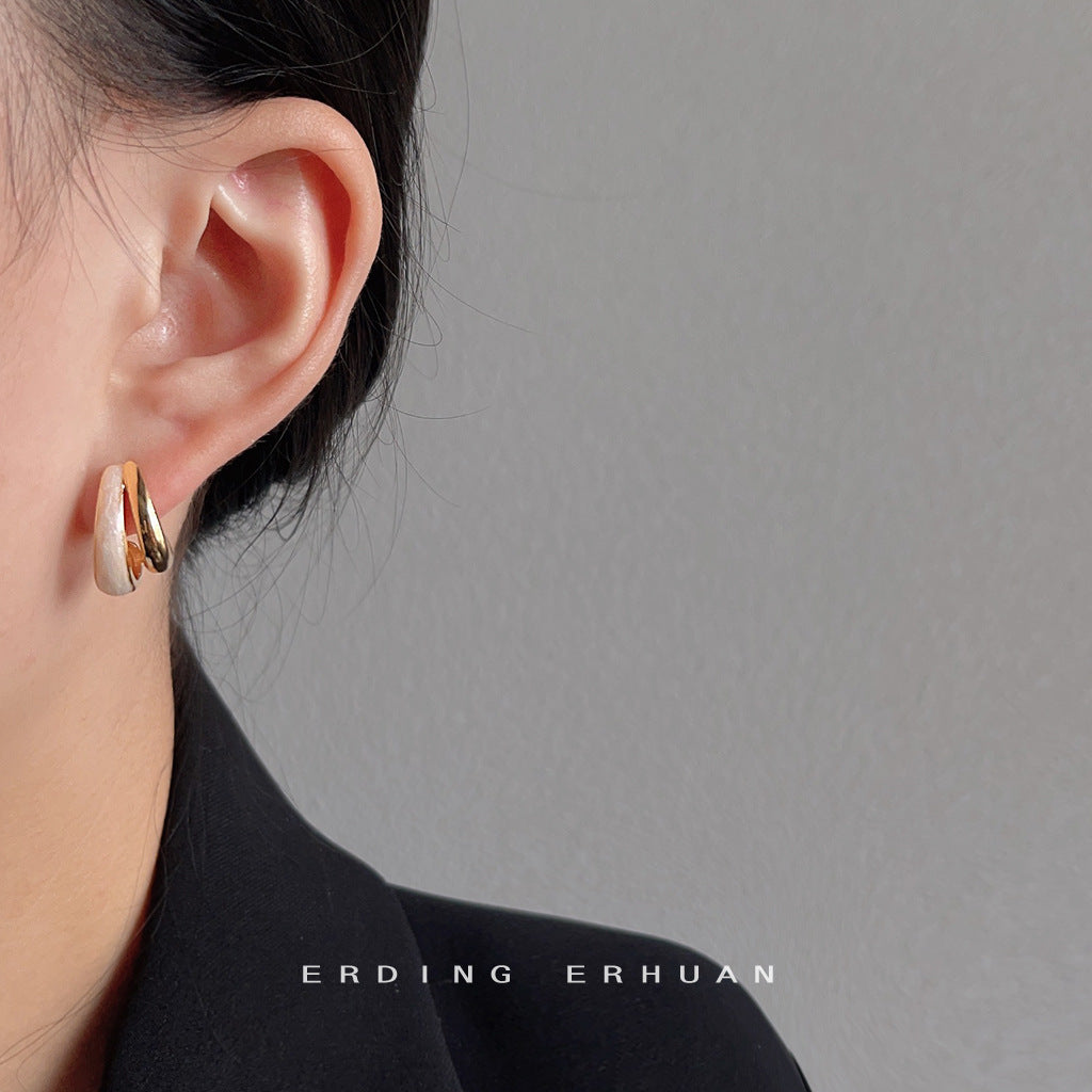 【025】Fashion Simple Personality Earrings Double Layer Geometric Ear Buckle Oil Drip Metal Texture Trendy Three Dimensional Jewelry
