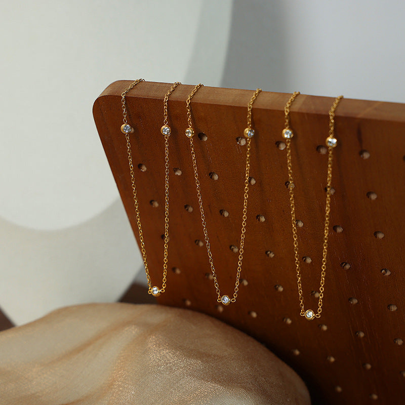【053】New French minimalist niche design diamond-encrusted titanium steel gold-plated clavicle chain high-end versatile necklace jewelry women