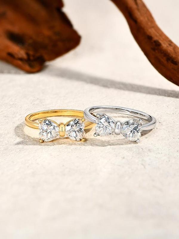 【034】Love Bow Ring Pair Ring Copper Gold Plated Zircon Fashion Exquisite Flash High Craftsmanship Crossborder Explosion