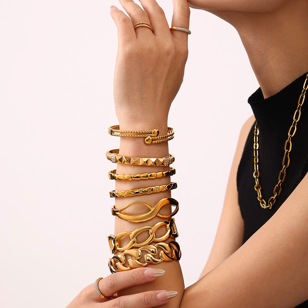 【044】Miduoduo Titanium Steel Bracelet Light Luxury PVD Electroplating 18K Real Gold European American Trend Bracelet