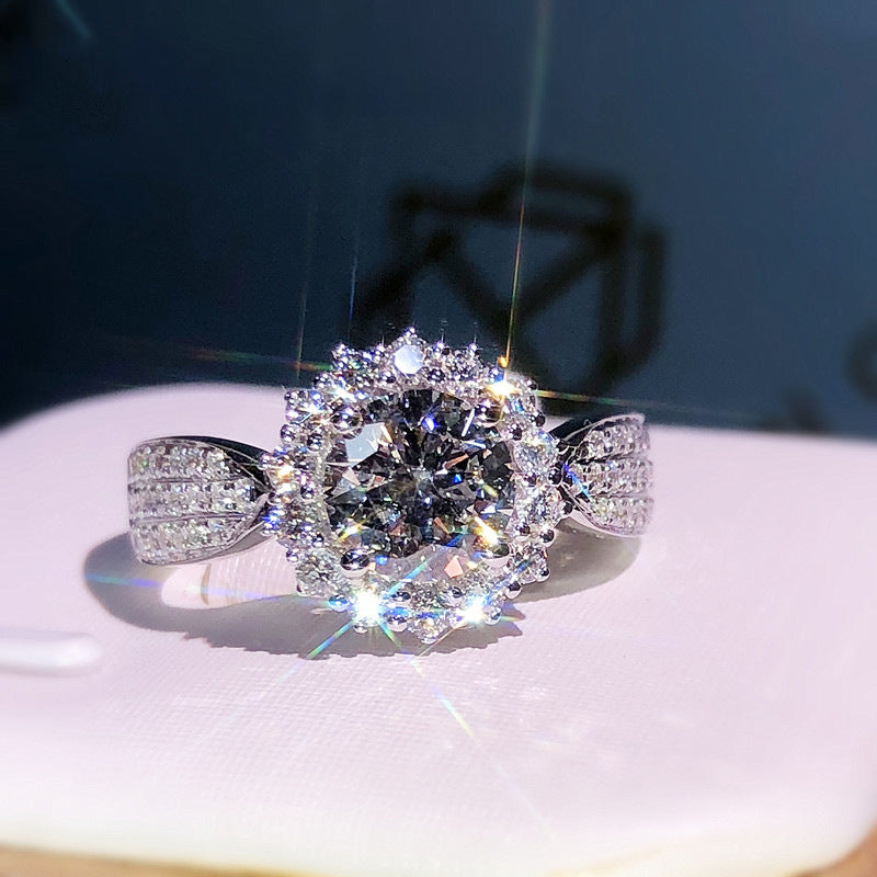 【004】Eight Hearts Eight Arrows Plated PT950 Simulated Mozzarella Diamond Three Row Full Diamond Open Ring Women Live Stream