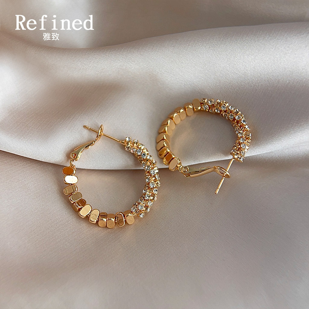 【024】Light Luxury Diamond Electroplated 14K Gold Round Geometric Earrings Simple Versatile Fashion Women Earrings Premium Jewelry