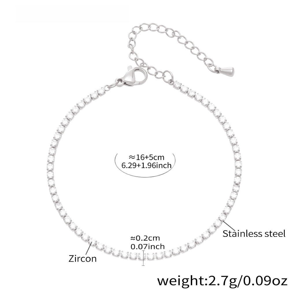 【048】Zircon inlaid bracelet women's titanium steel plated 18k real gold chic style fashion versatile hand jewelry