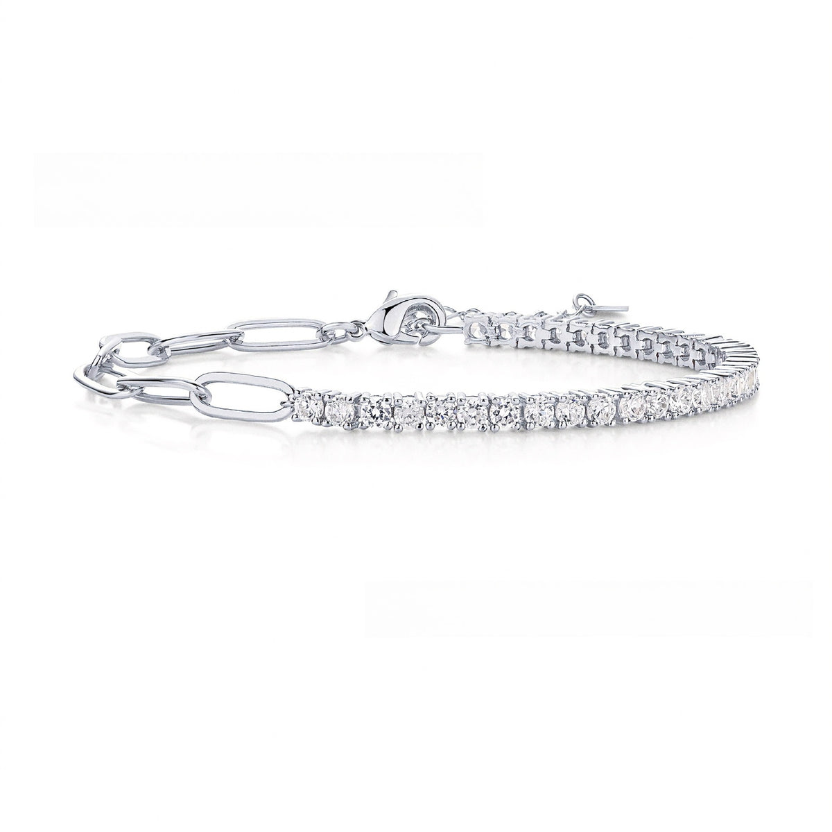 【027】European American Fashion Stainless Steel Tennis Ball Row Diamond Bracelet Splicing Paperclip Bracelet 18K Non Fading