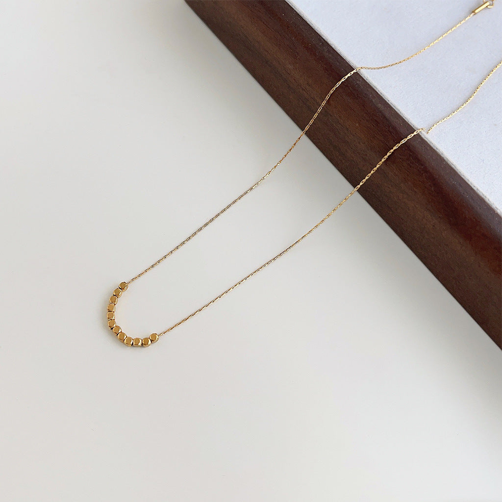 【022】Fashion commuter electroplating 14K simple high-end clavicle chain temperament versatile square bead necklace women's jewelry