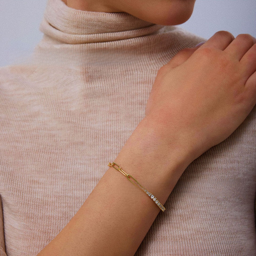 【027】European American Fashion Stainless Steel Tennis Ball Row Diamond Bracelet Splicing Paperclip Bracelet 18K Non Fading