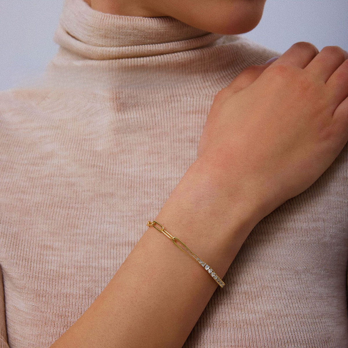 【027】European American Fashion Stainless Steel Tennis Ball Row Diamond Bracelet Splicing Paperclip Bracelet 18K Non Fading